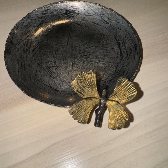 MichaelAram Butterfly Ginkgo Silver Stainless Steel Round Trinket Tray ONE PIECE - Picture 5 of 8